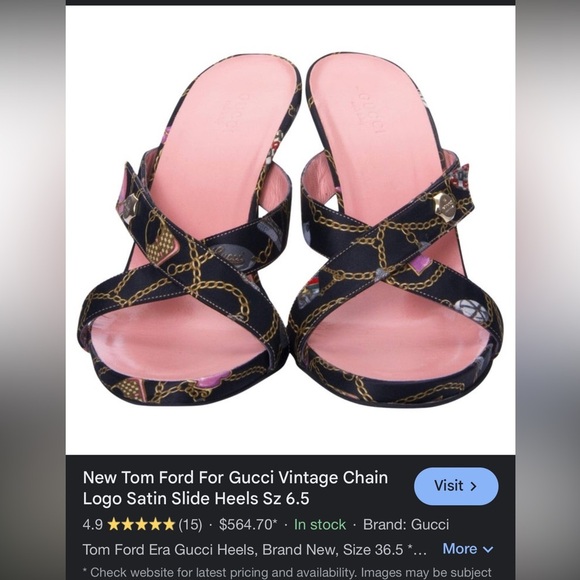 GUCCI Tom Ford For Gucci Vintage Chain Logo Satin Slide Heels size 7 - Picture 16 of 16